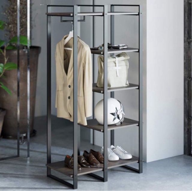 Perchero zapatero con estantes - marrón oscuro