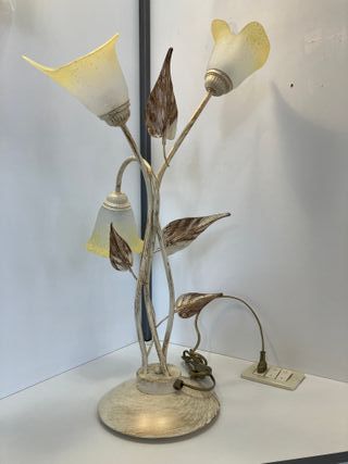 Lampada tavolo 3 luci metallo avorio/marrone