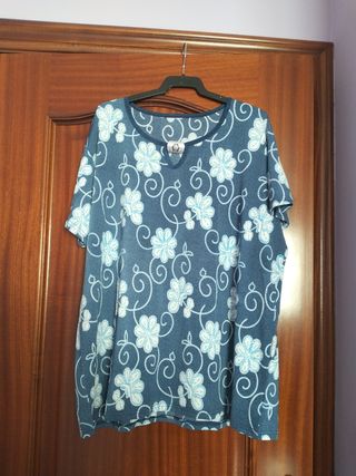 Camiseta flores azul - Talla L