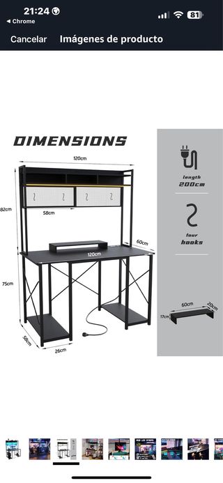 Escritorio Gamer 120cm Negro