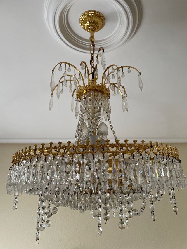 Lampara techo cristal dorada