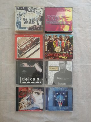 CDs Beatles, David Bowie, Texas, Meat Loaf, Toto