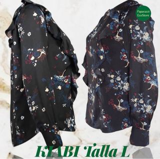 Blusa KIABI negra floral L -con volantes