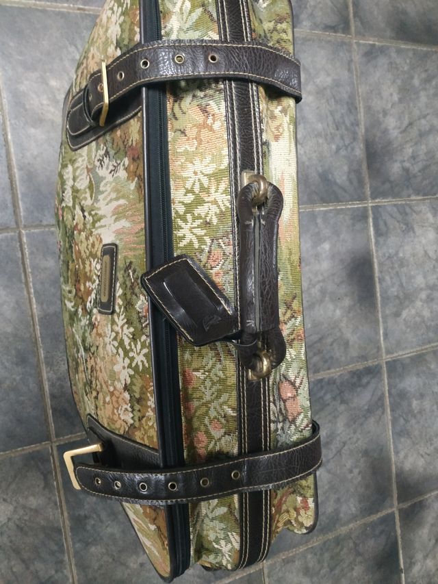 Maleta vintage JARDIBIRD de piel y cachimir nueva