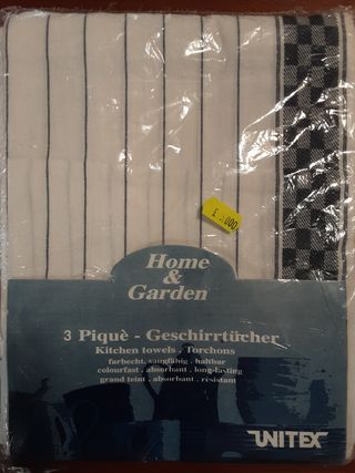 3 Strofinacci UNITEX Cotone, Bianco-blu/verde/aran