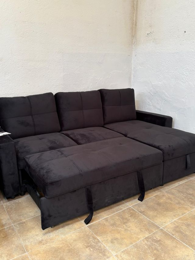 Sofá cama terciopelo negro - BADALONA