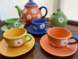 Juego té flores vintage