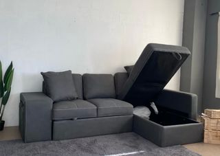 Sofá cama chaise longue gris + puff!! 