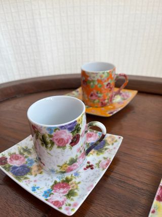 Juego café porcelana flores