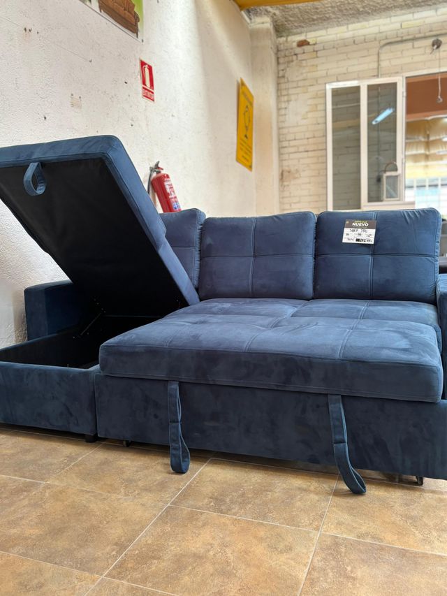 Sofá Cama terciopelo azul - NUEVO