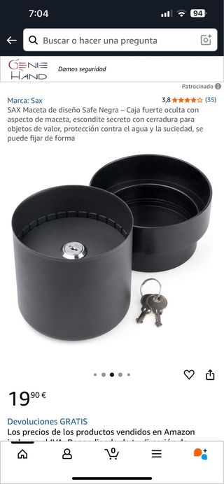 Maceta SAX Safe Negra - Caja fuerte