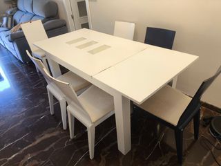 Mesa Comedor Blanca + 5 Sillas
130largo y 170exten