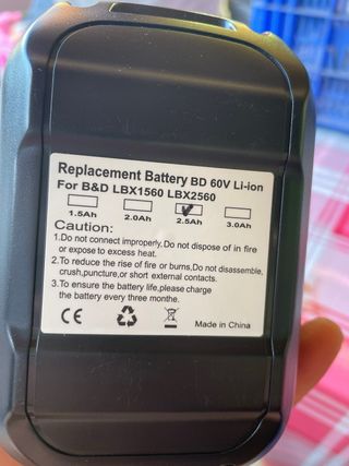 Batería litio BD 60V para Black + Decker
