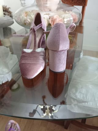 Zapatos tacón rosa terciopelo