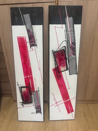 2 Cuadros abstractos - rosa & negro 
