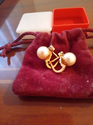 Pendientes oro perlas brillantes- 1920s