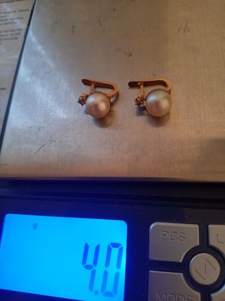 Pendientes oro perlas brillantes- 1920s