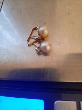 Pendientes oro perlas brillantes- 1920s
