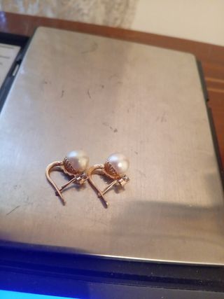 Pendientes oro perlas brillantes- 1920s
