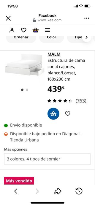 Letto Ikea Malm 160x200 bianco 4 cassetti, 2 tavoli