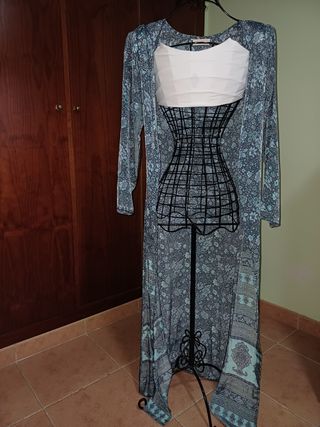 Vestido playero caftán azul y gris