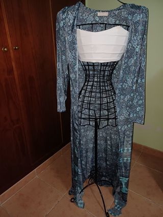Vestido playero caftán azul y gris