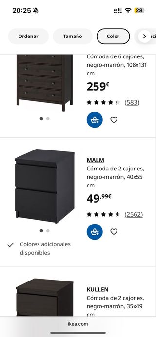 Cajonera/mesilla MALM Ikea 2 cajones - Negra