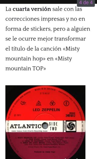 Vinilo Led Zeppelin,IV ,1ed uk fallo en una letra