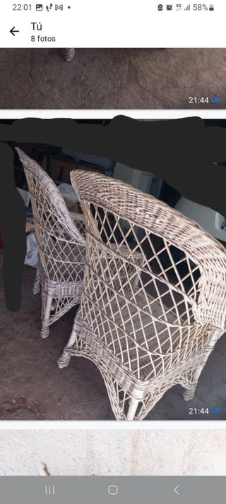 Sillón  mimbre blanco jardín