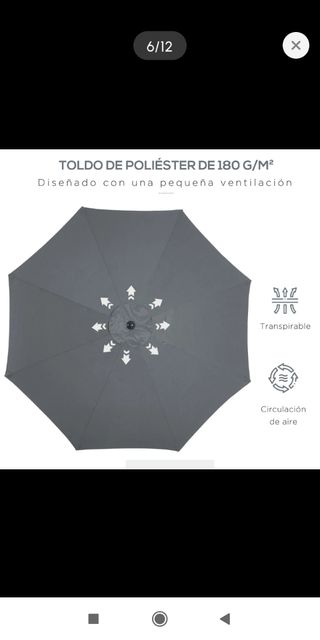 Parasol Sombrilla gris jardín 3m