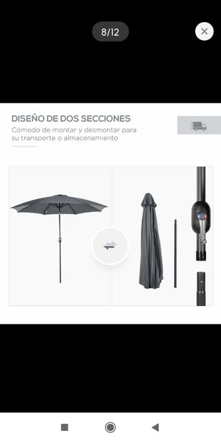Parasol Sombrilla gris jardín 3m
