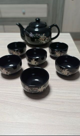 Juego té chino - porcelana negra