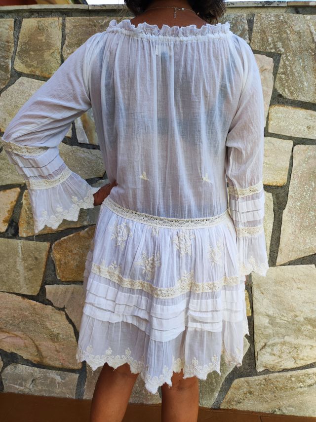Vestido crema algodón bordado - S/M