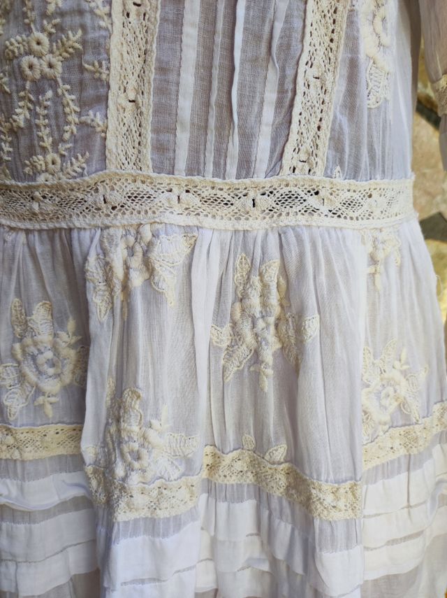 Vestido crema algodón bordado - S/M