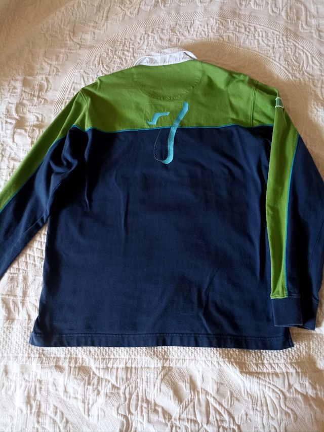 Polo Massimo Dutti Sport manga larga azul-verde 