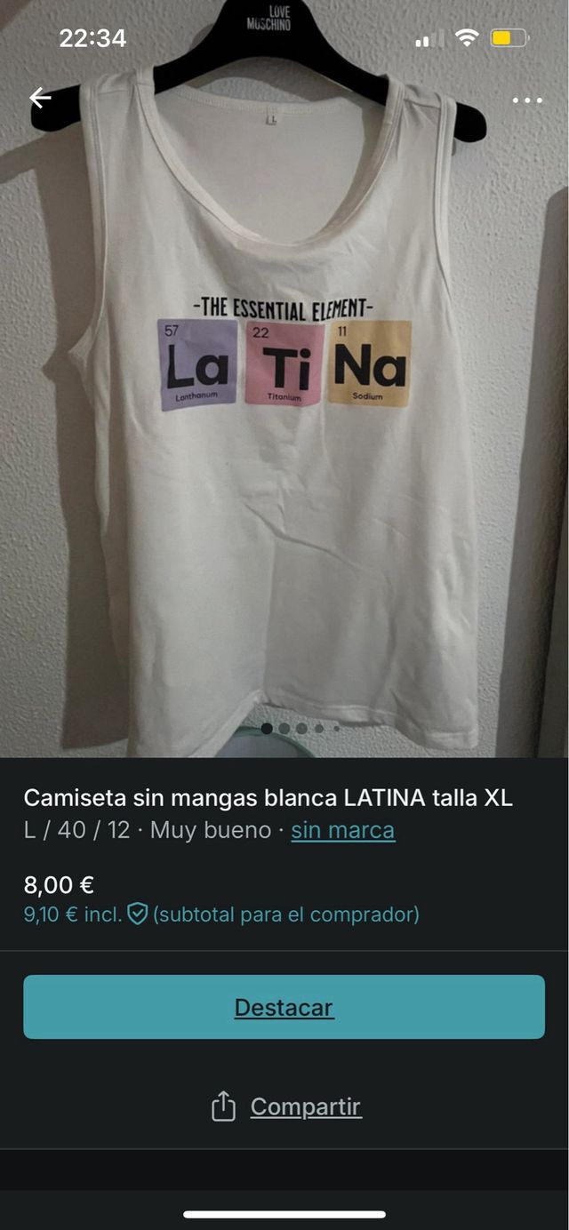 Camiseta sin mangas blanca LATINA estampada