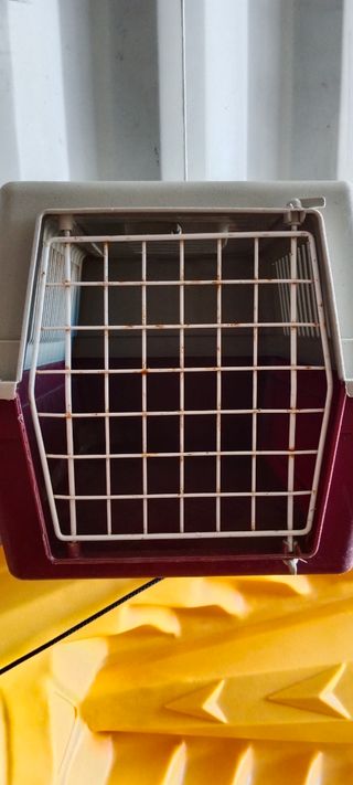 Transportín mascotas beige y rojo