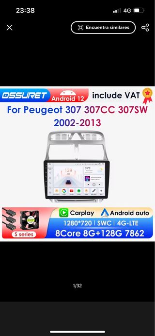 Radio Android 12 Peugeot 307 GPS