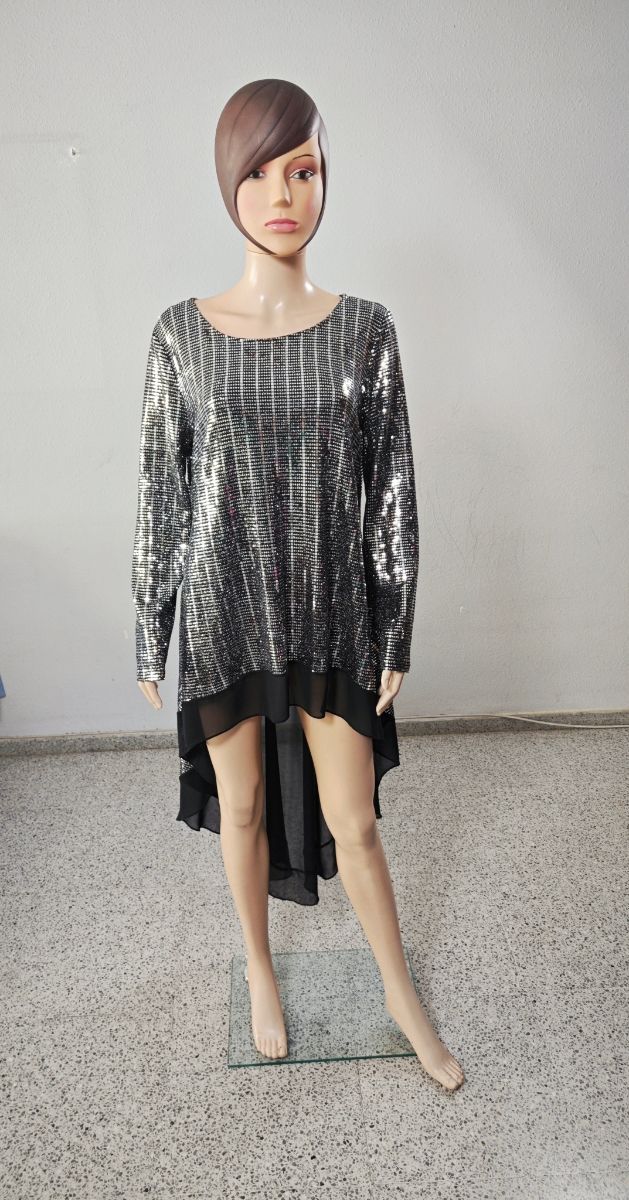 Vestido fiesta brillo asimétrico