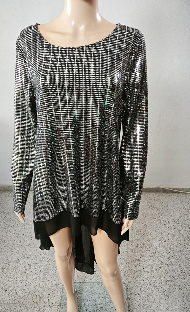 Vestido fiesta brillo asimétrico