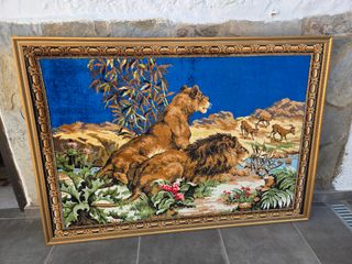 Cuadro vintage leones - terciopelo