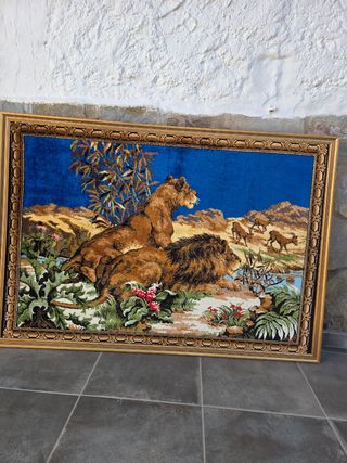 Cuadro vintage leones - terciopelo