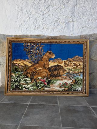 Cuadro vintage leones - terciopelo