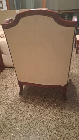 Butaca vintage de madera y tela