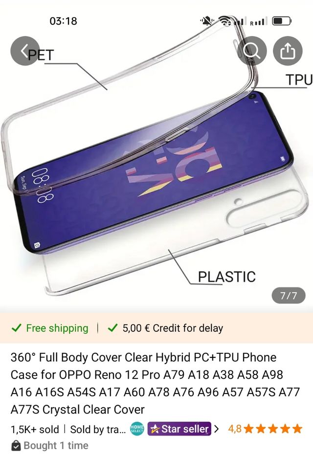 Funda movil completa 360 Oppo Reno