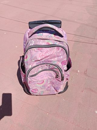 Mochila escolar TOTO rosa con ruedas