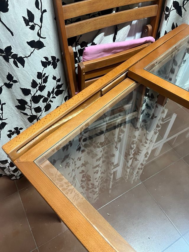 Mesa cristal madera extensible ,
