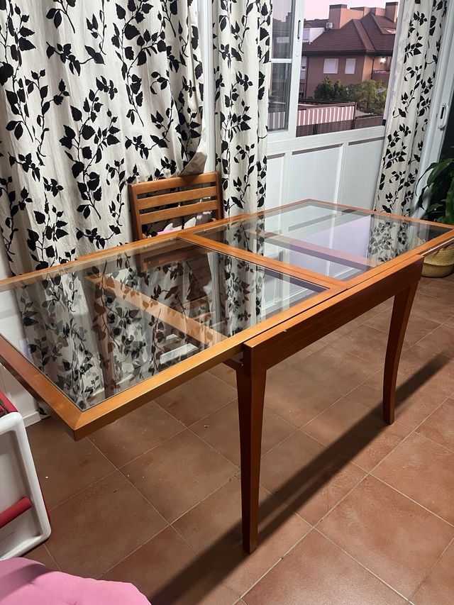 Mesa cristal madera extensible ,
