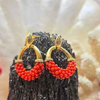 Orecchini retrò in corallo rosso argento 925 oro