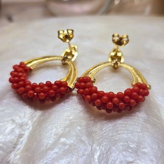 Orecchini retrò in corallo rosso argento 925 oro